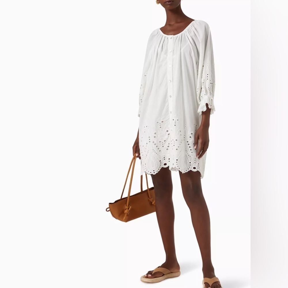 Natalie Martin White Eyelet Embroidered Dress Button Front XS - Picture 11 of 13